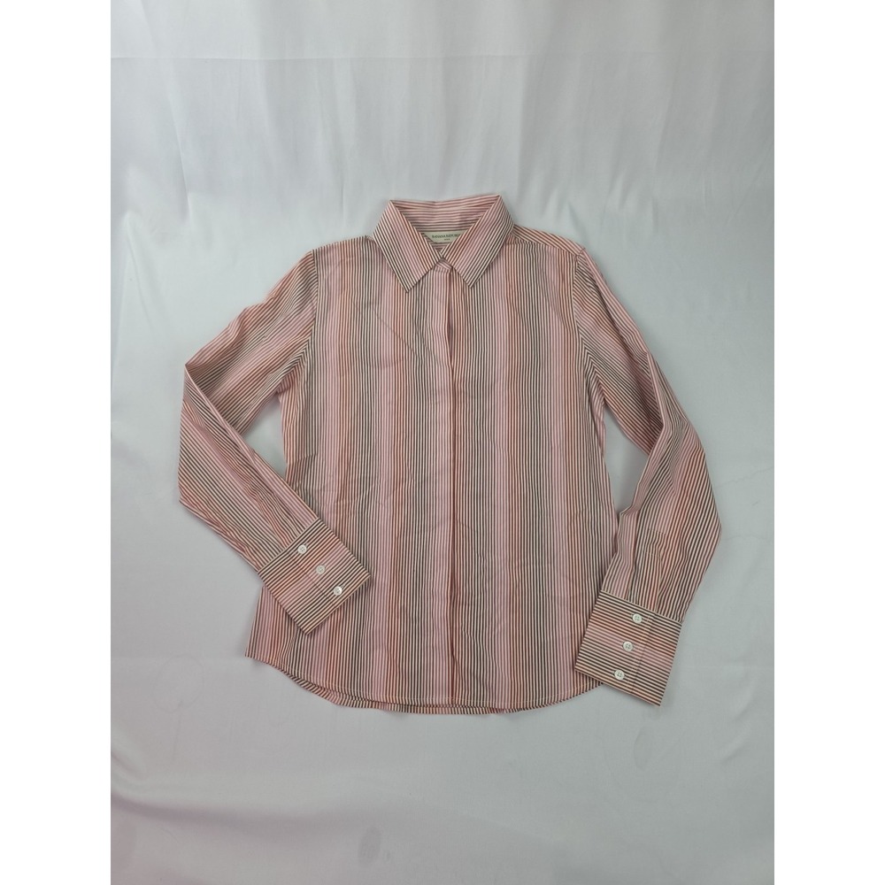 Banana Republic Shirt Womens Red White Striped Medium Hidden Buttons Office